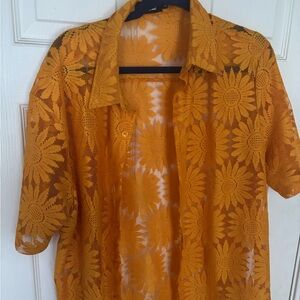 SHEIN Yellow Floral Lace Men's Shirt